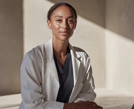 A physician reviewing a patient intake